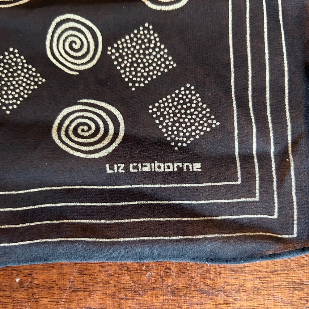 Liz Claiborne Black and White Geometric Scarf square with hand rolled edges - Picture 3 of 9
